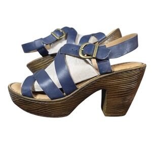 Born Crevalle Womens Blue Leather Strappy Block Heel Sandal Size 9